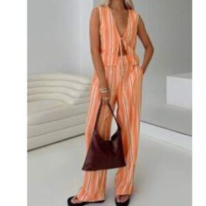 Striped Orange Sleeveless Jumpsuit